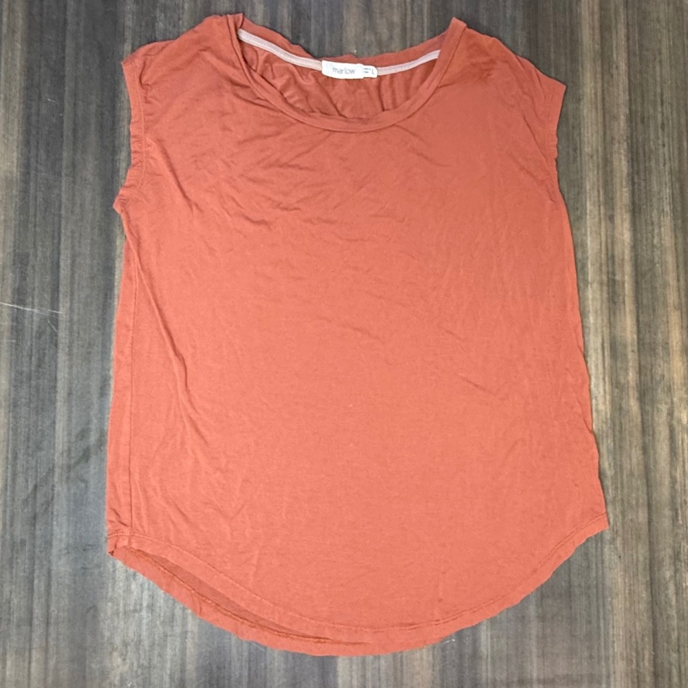 Marlow Womens Top Sleeveless T-Shirt Casual Orange‎ Round Neck Ladies Large